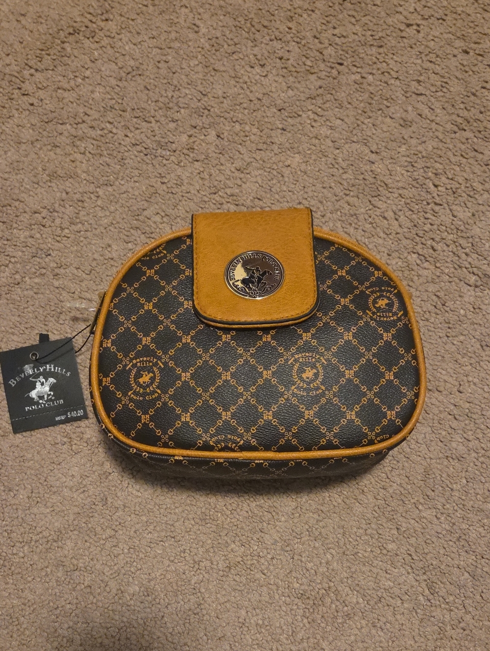 Beverly Hills Polo Club Brown & Tan Monogram Crossbody Shoulder Purse NWT